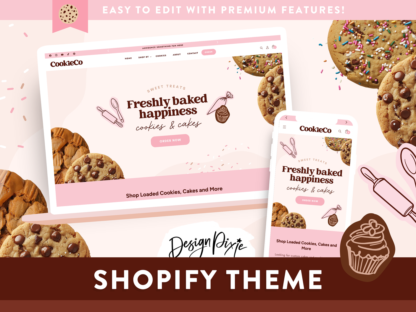 pink bakery shopify theme for cake and cookie business website design