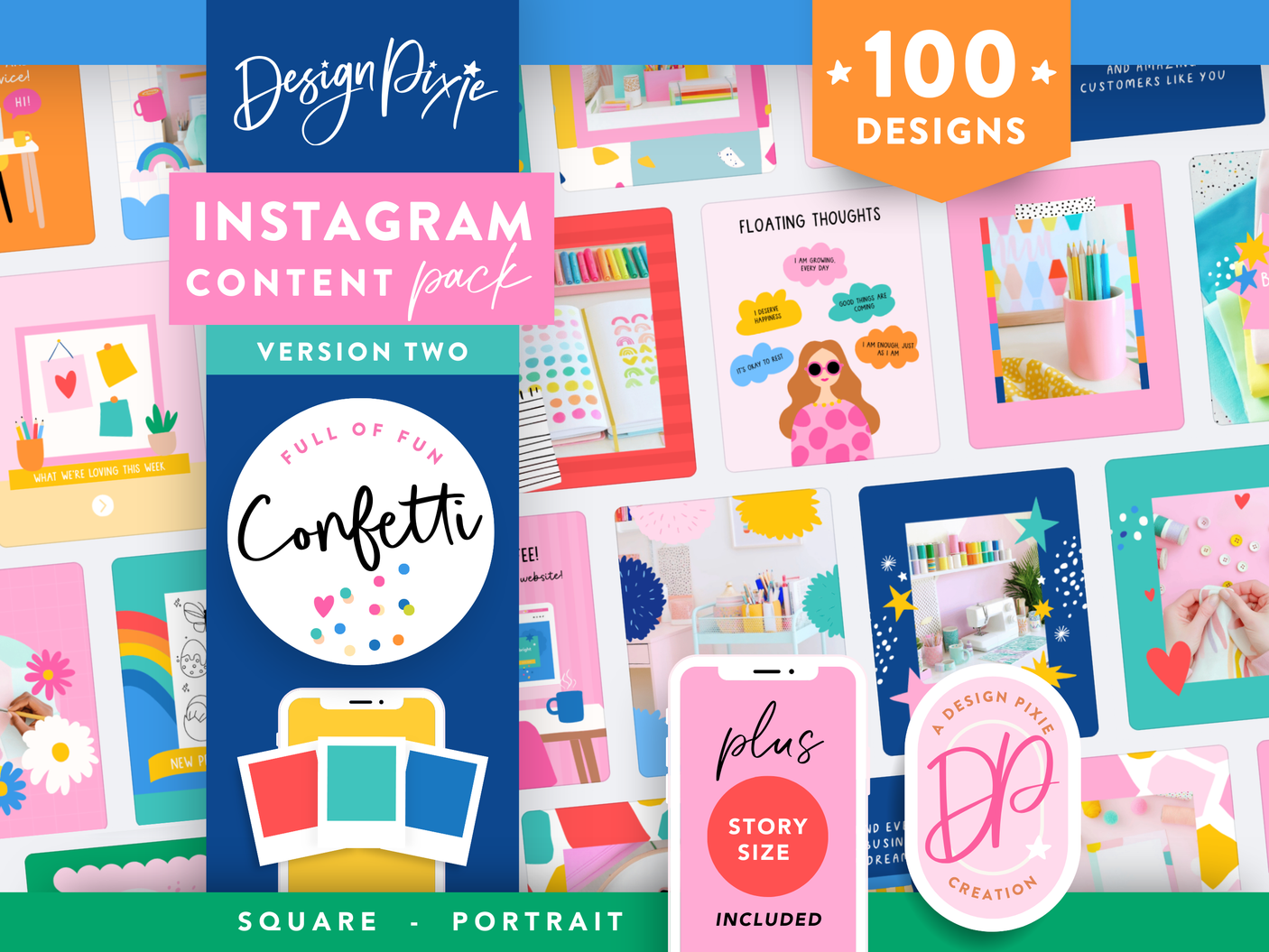 Bright colorful Instagram templates for post and story ideas to edit in Canva