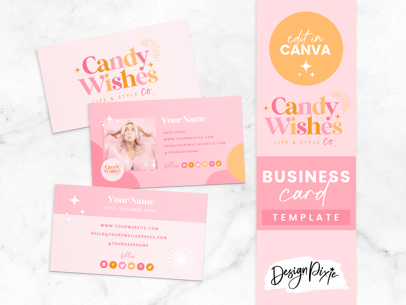 Business Card Template - Candy Wishes - Design Pixie