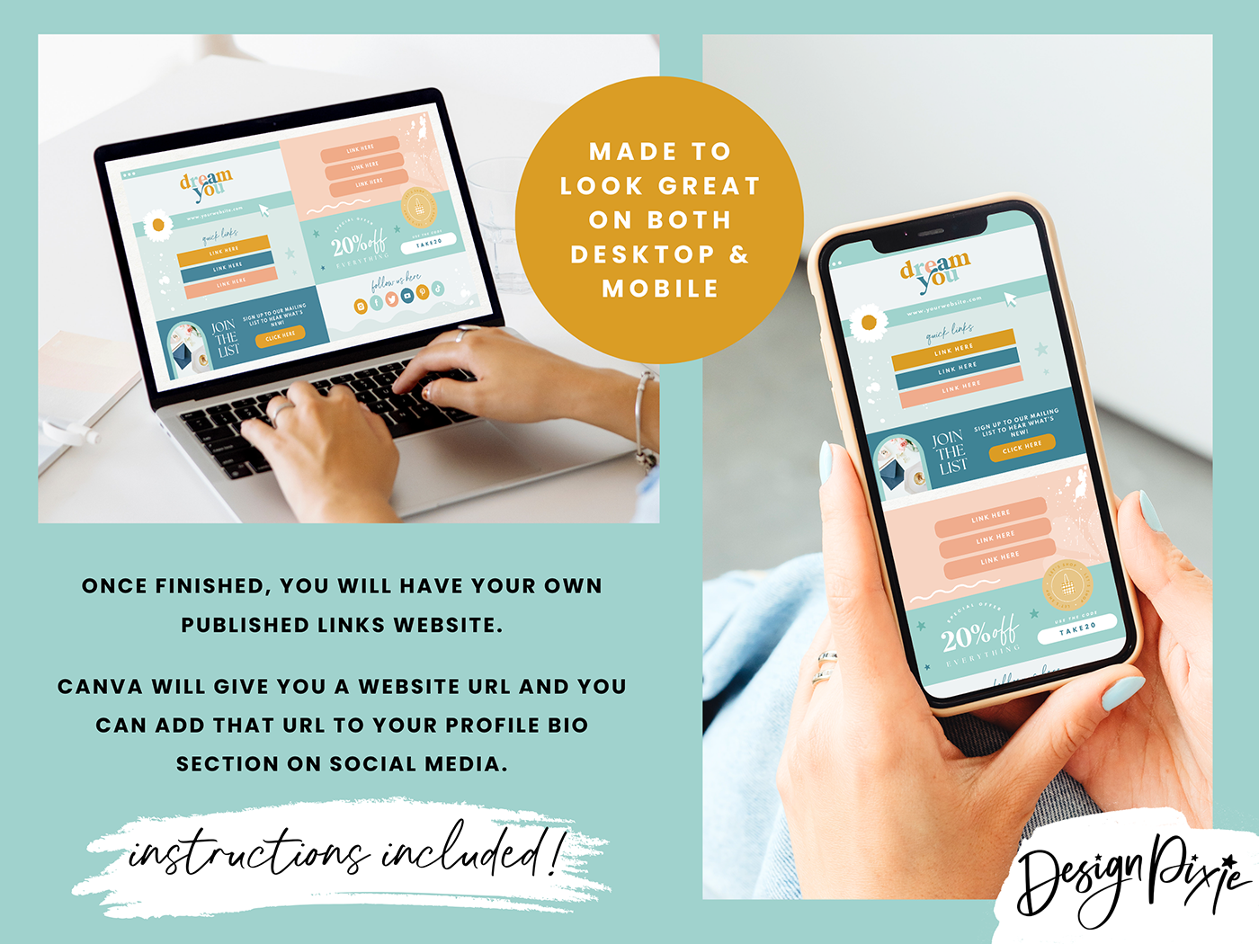 Link In Bio Template - Dream You - Design Pixie