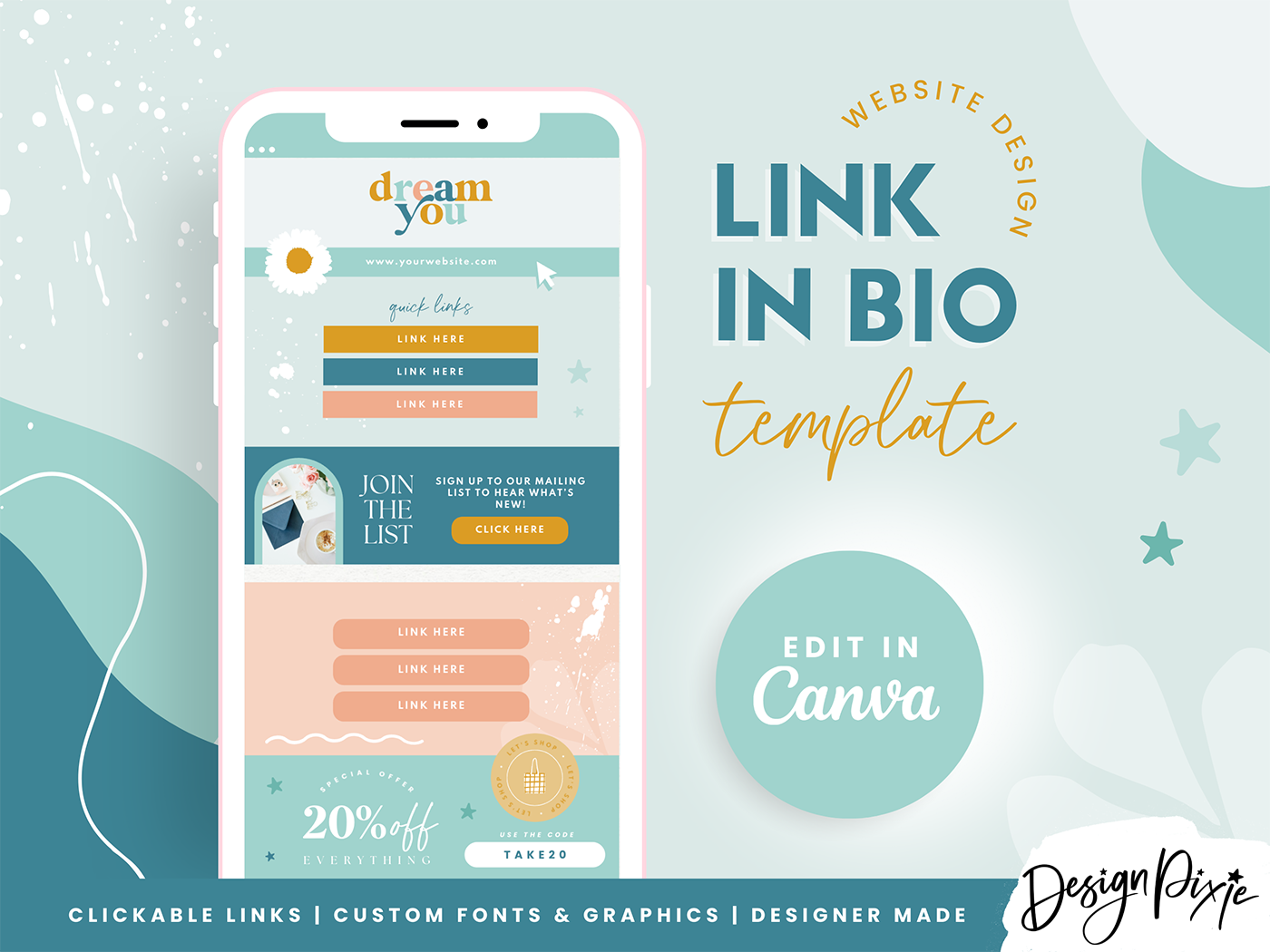 Link In Bio Template - Dream You - Design Pixie