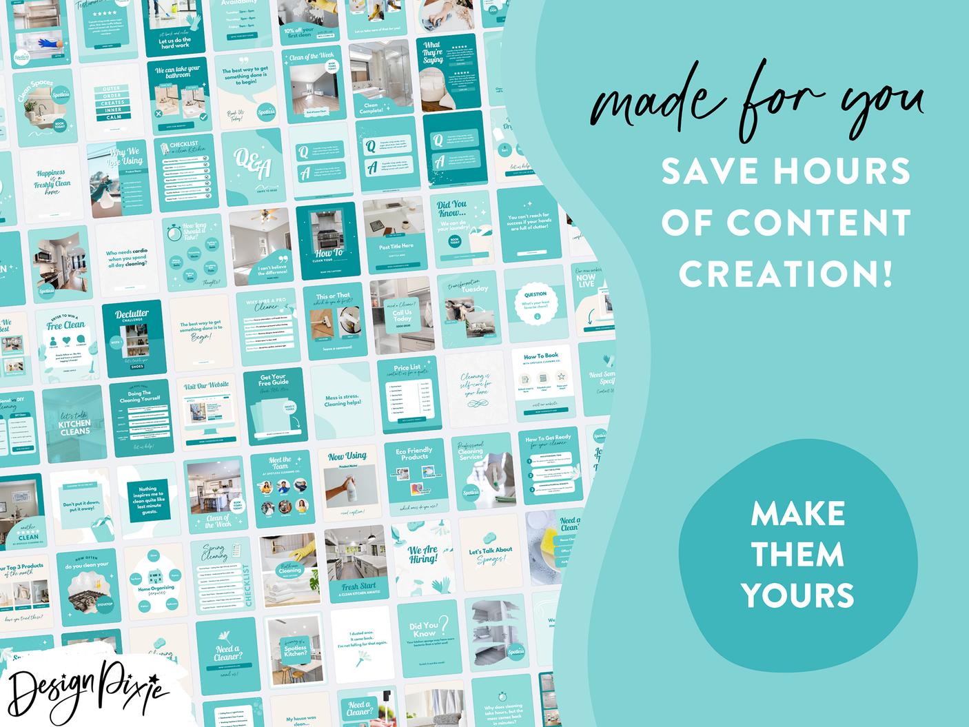 100 Instagram post ideas for cleaning business with blue templates to edit in Canva