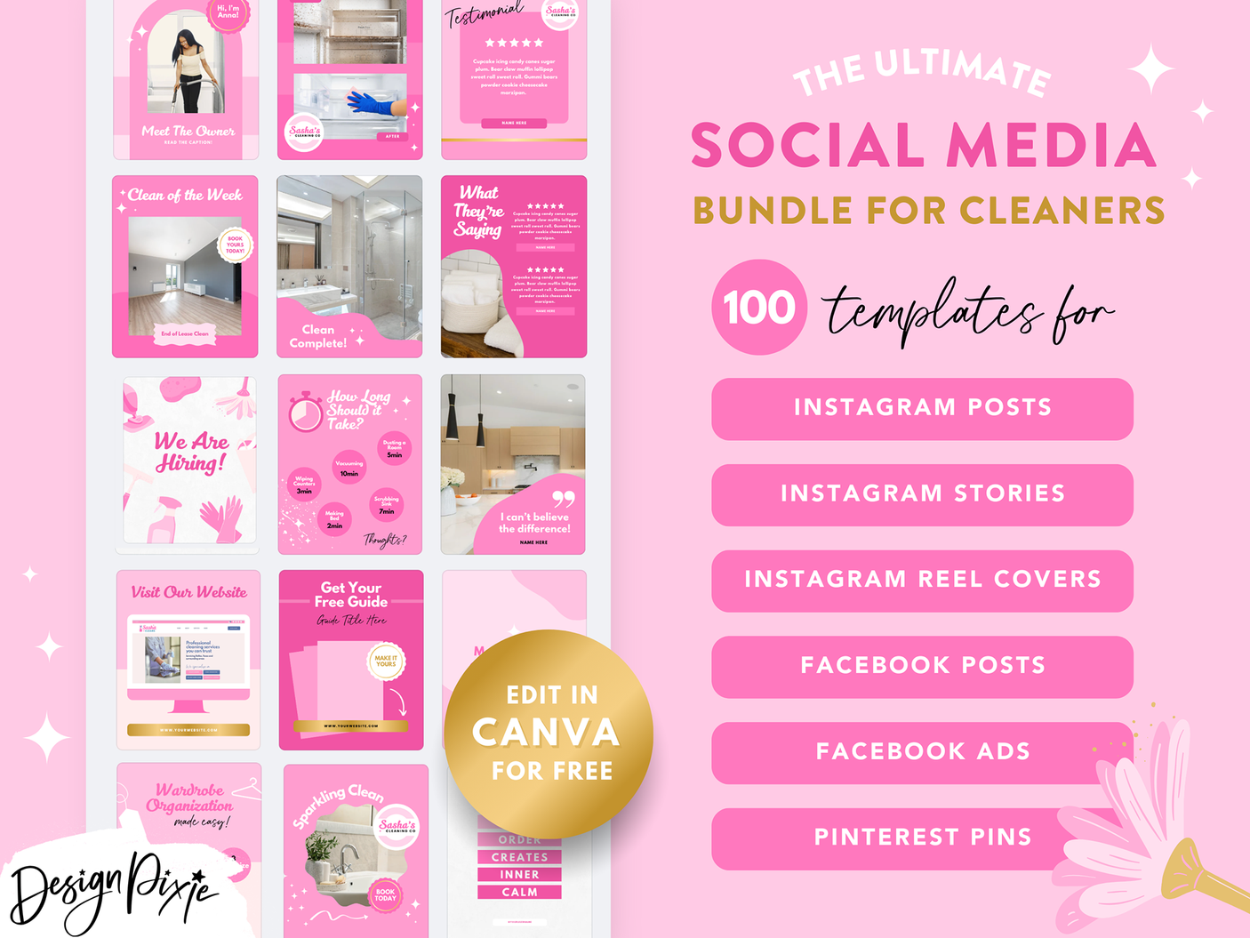Pink Cleaning Business Instagram Templates