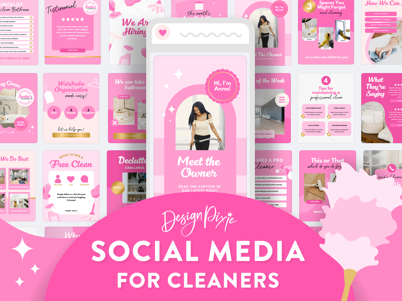 Pink Cleaning Business Instagram Templates