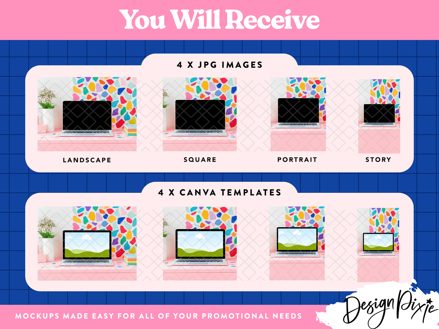 Bright Rainbow MacBook Mockup Canva