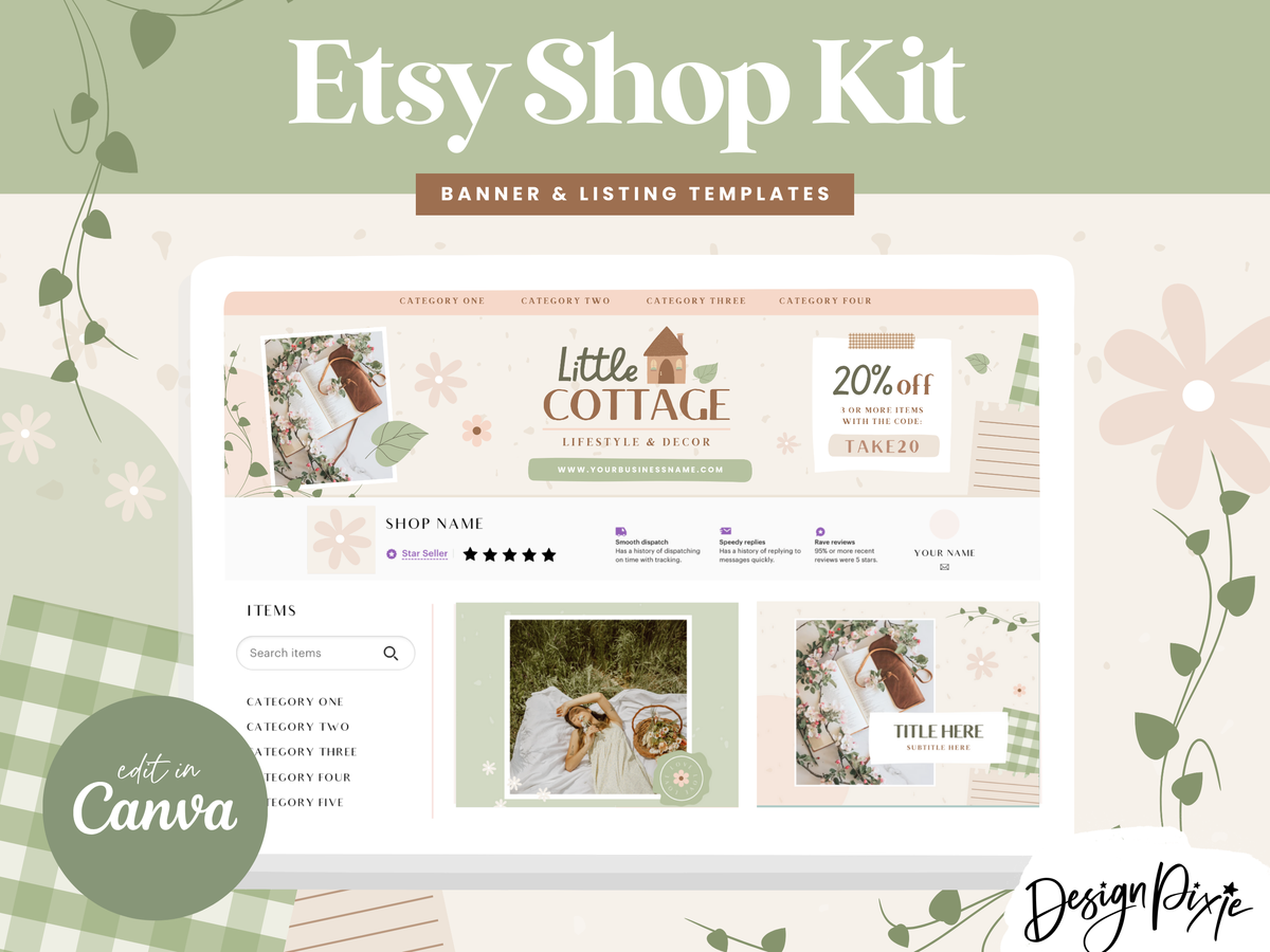 Cottagecore Etsy Shop Kit - Design Pixie