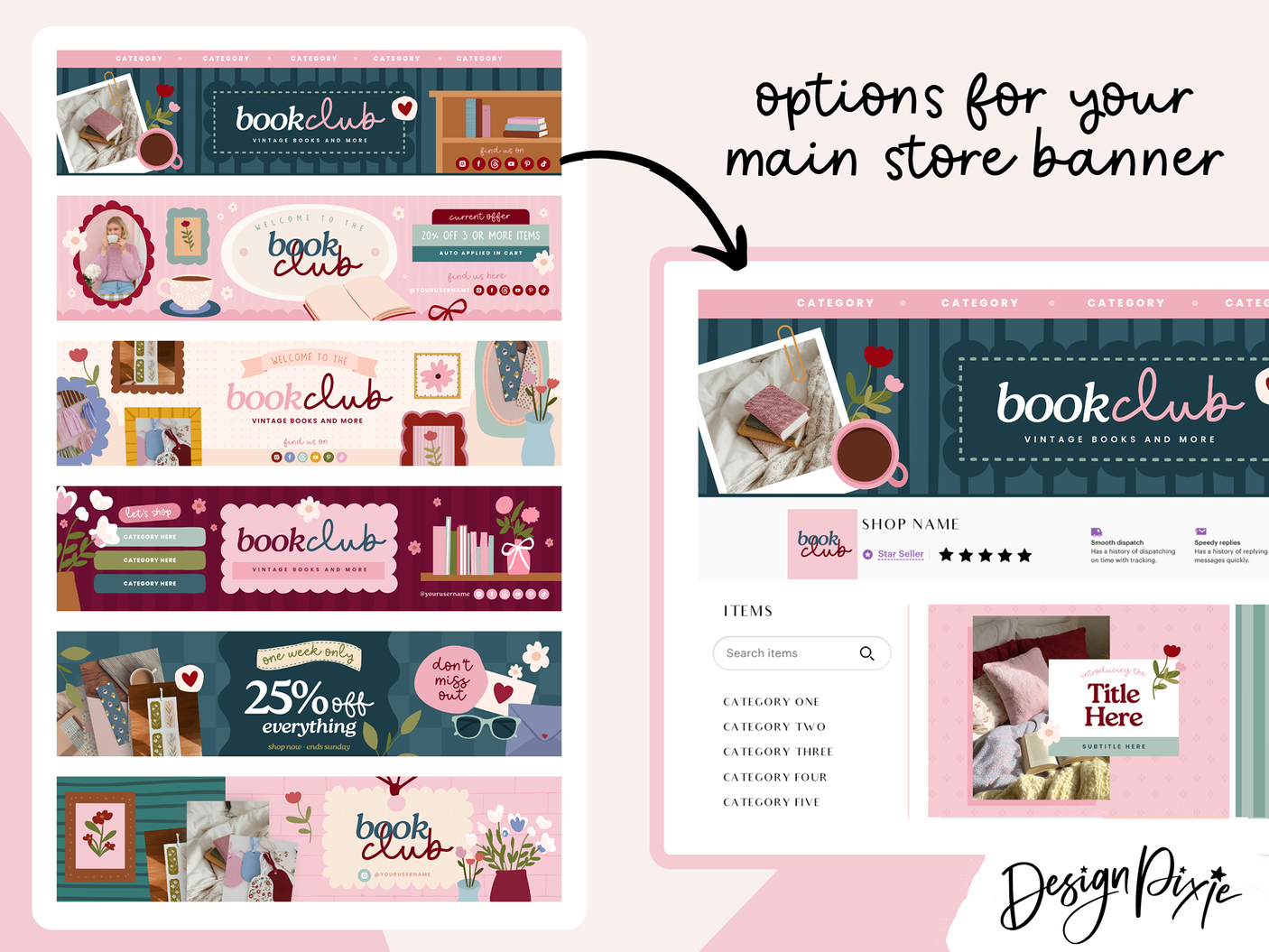 Bookish Etsy branding kit designed for authors, bookish brands, teachers, crafters, and creative small businesses