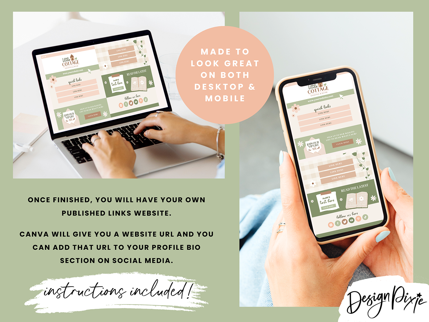 Cottagecore Link In Bio Template - Design Pixie