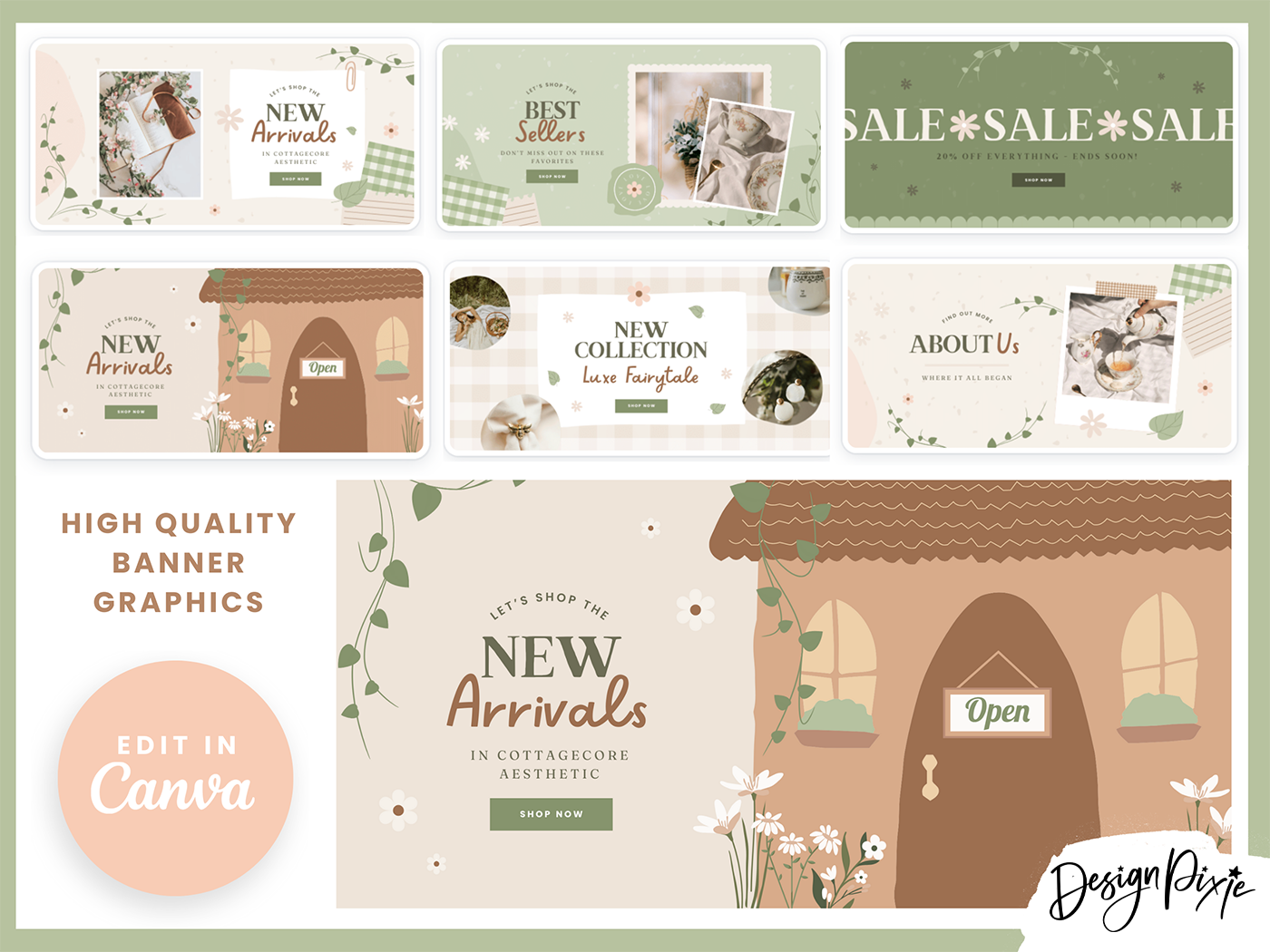Cottagecore Shopify Banner Templates - Design Pixie