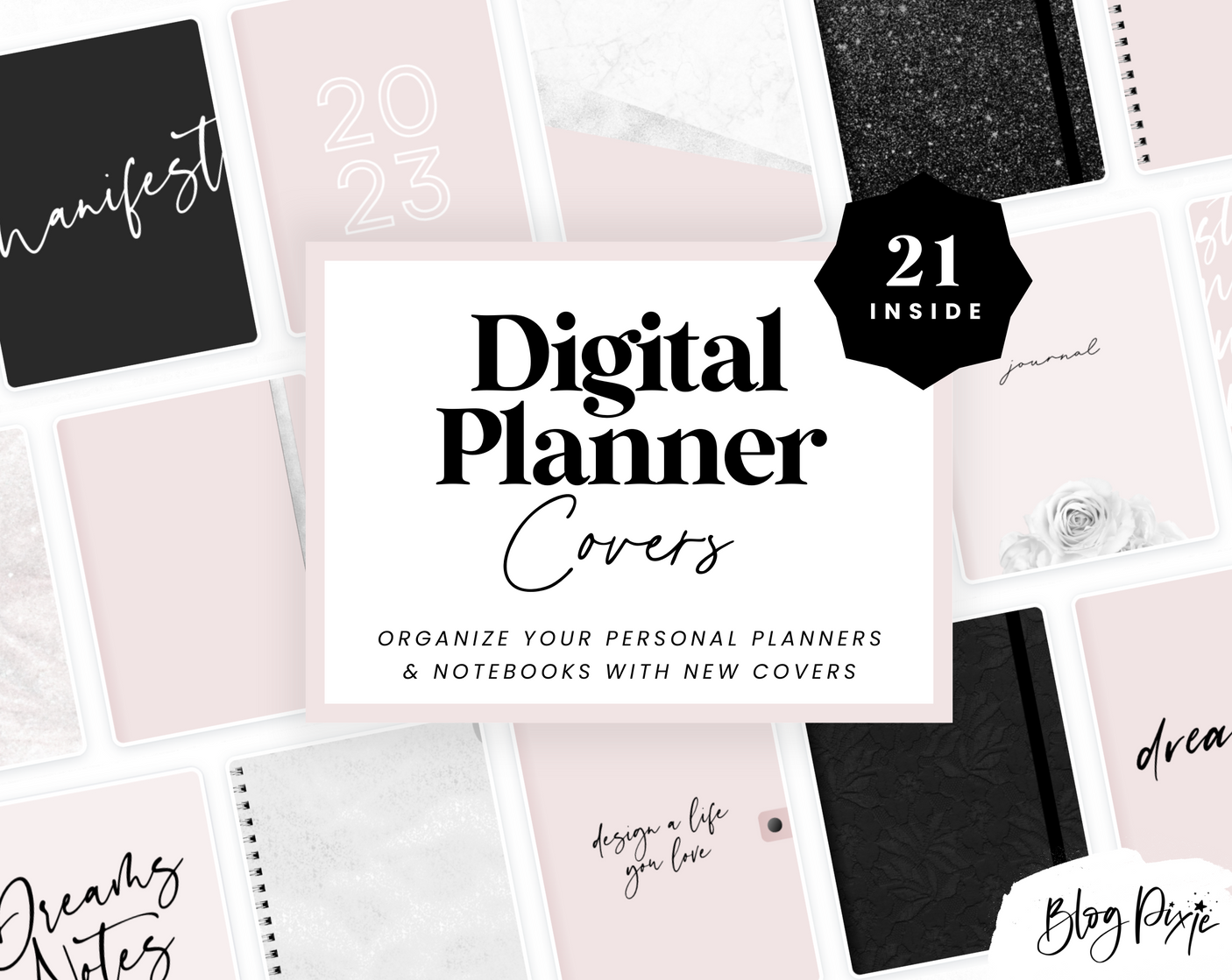 Digital Planner Covers - Blush & Black - Design Pixie