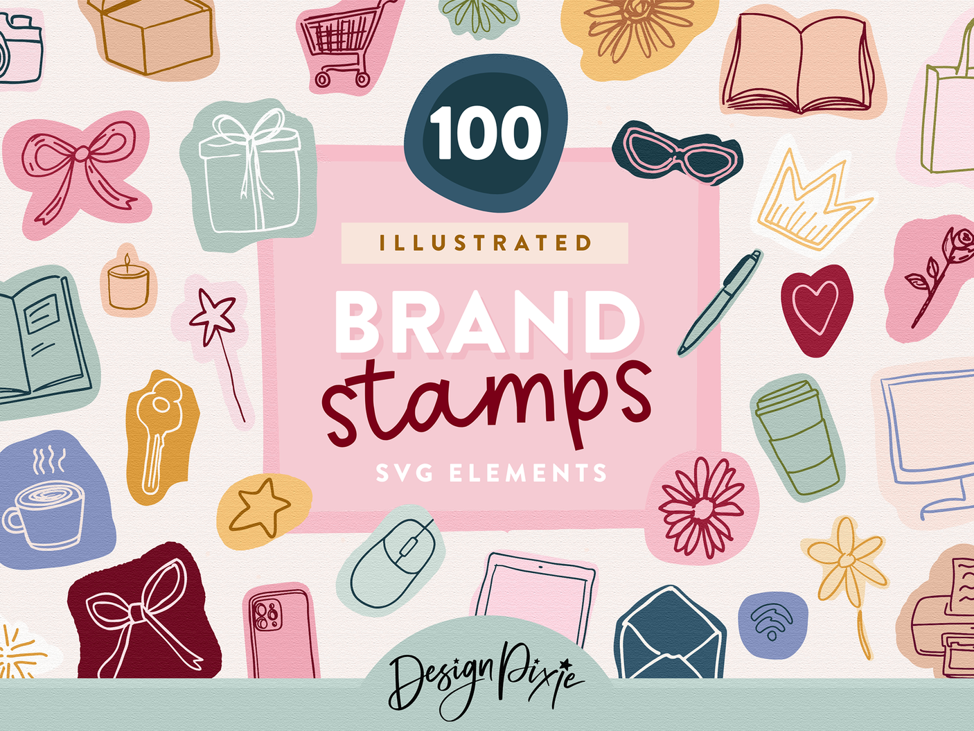 illustrated branding stamps with doodle SVG graphics for brand stickers