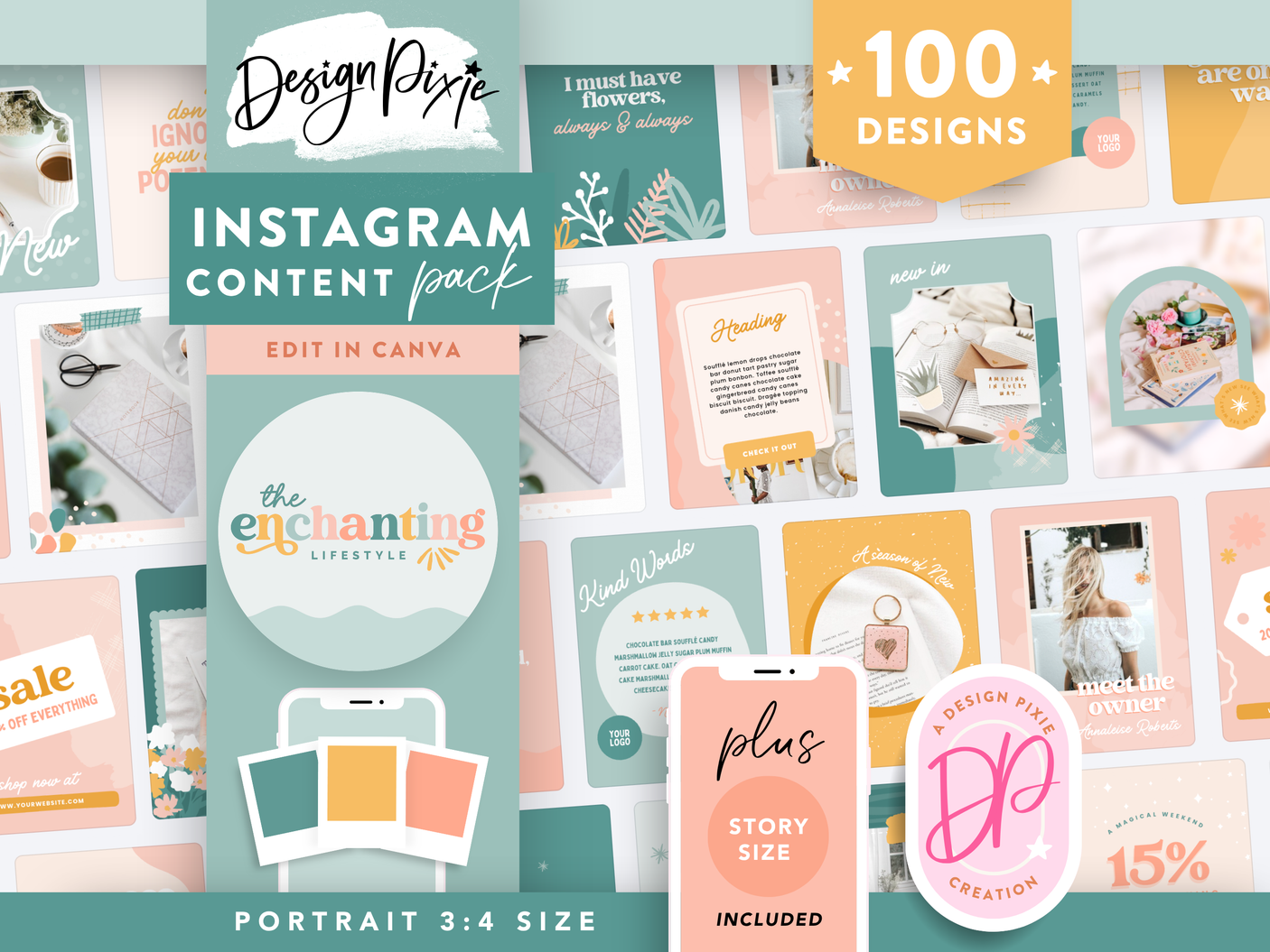 Creative instagram post templates to edit in Canva in rainbow designs for small business Instagram feed. Pastel Instagram templates with quotes.