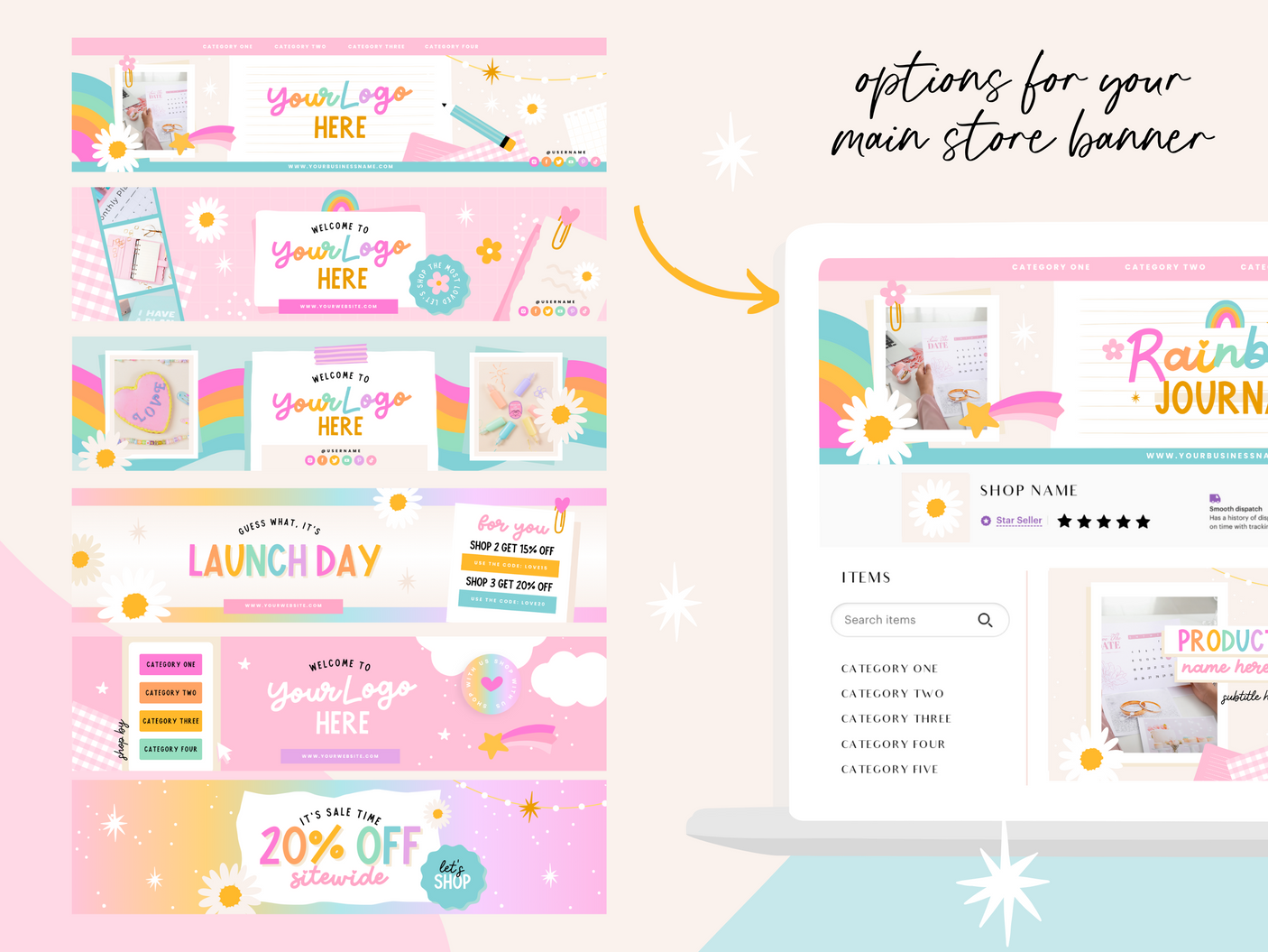 Rainbow Journal Etsy Shop Kit - Design Pixie