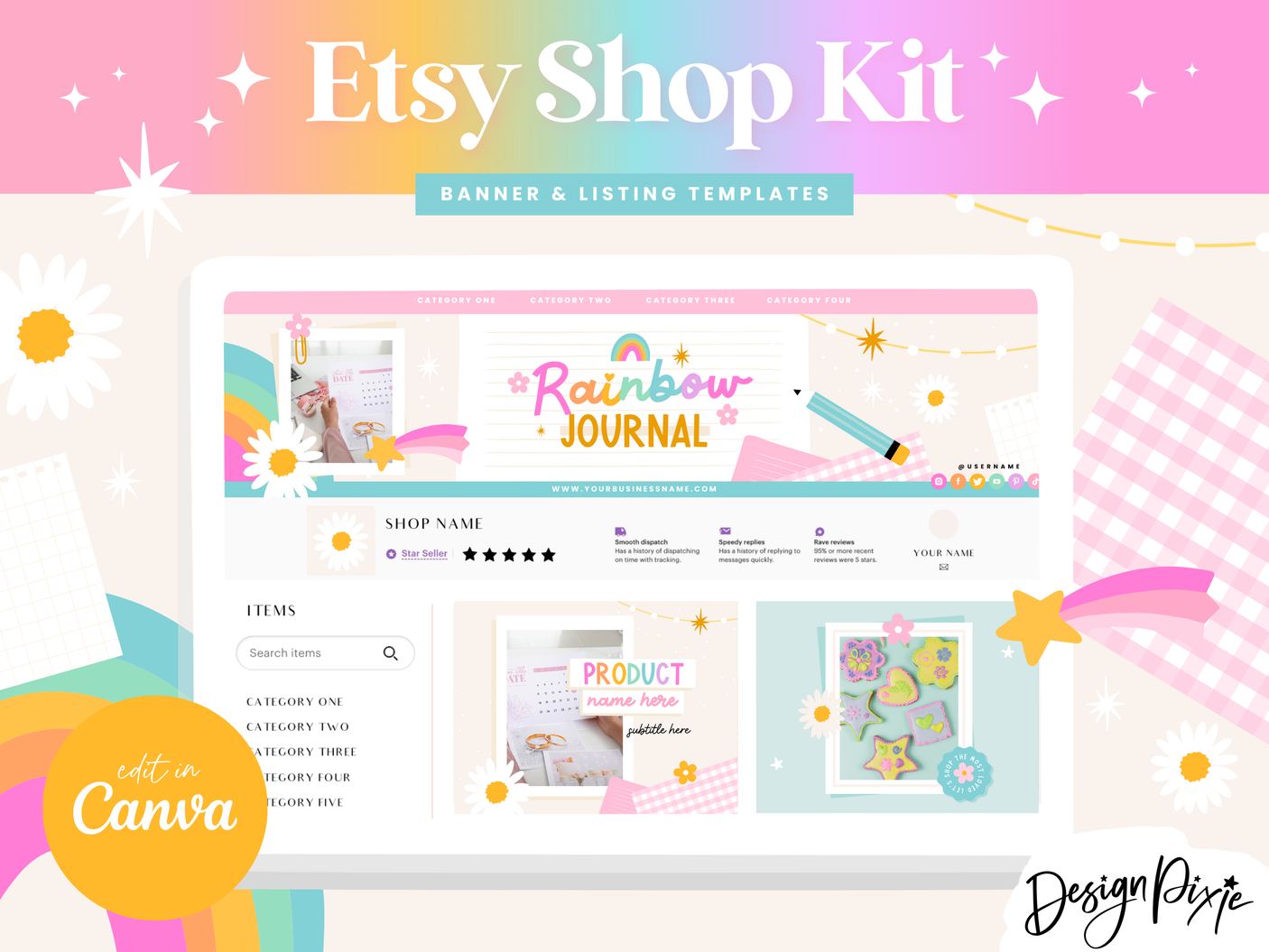 Rainbow Journal Etsy Shop Kit - Design Pixie