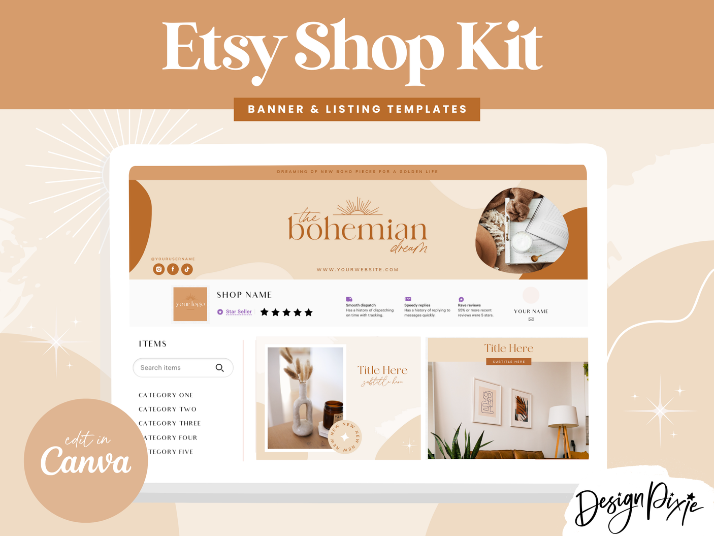 Bohemian Dream Etsy Shop Kit - Design Pixie