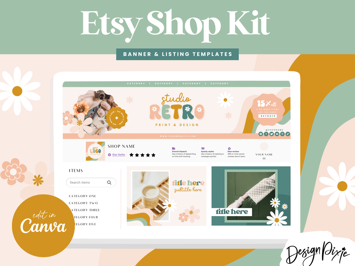 Retro Etsy Shop Kit - Design Pixie