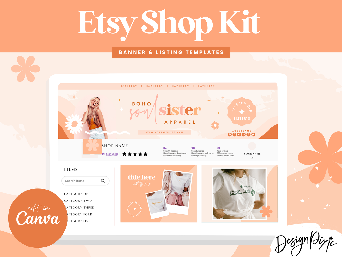 Boho Soul Sister Etsy Shop Kit - Design Pixie