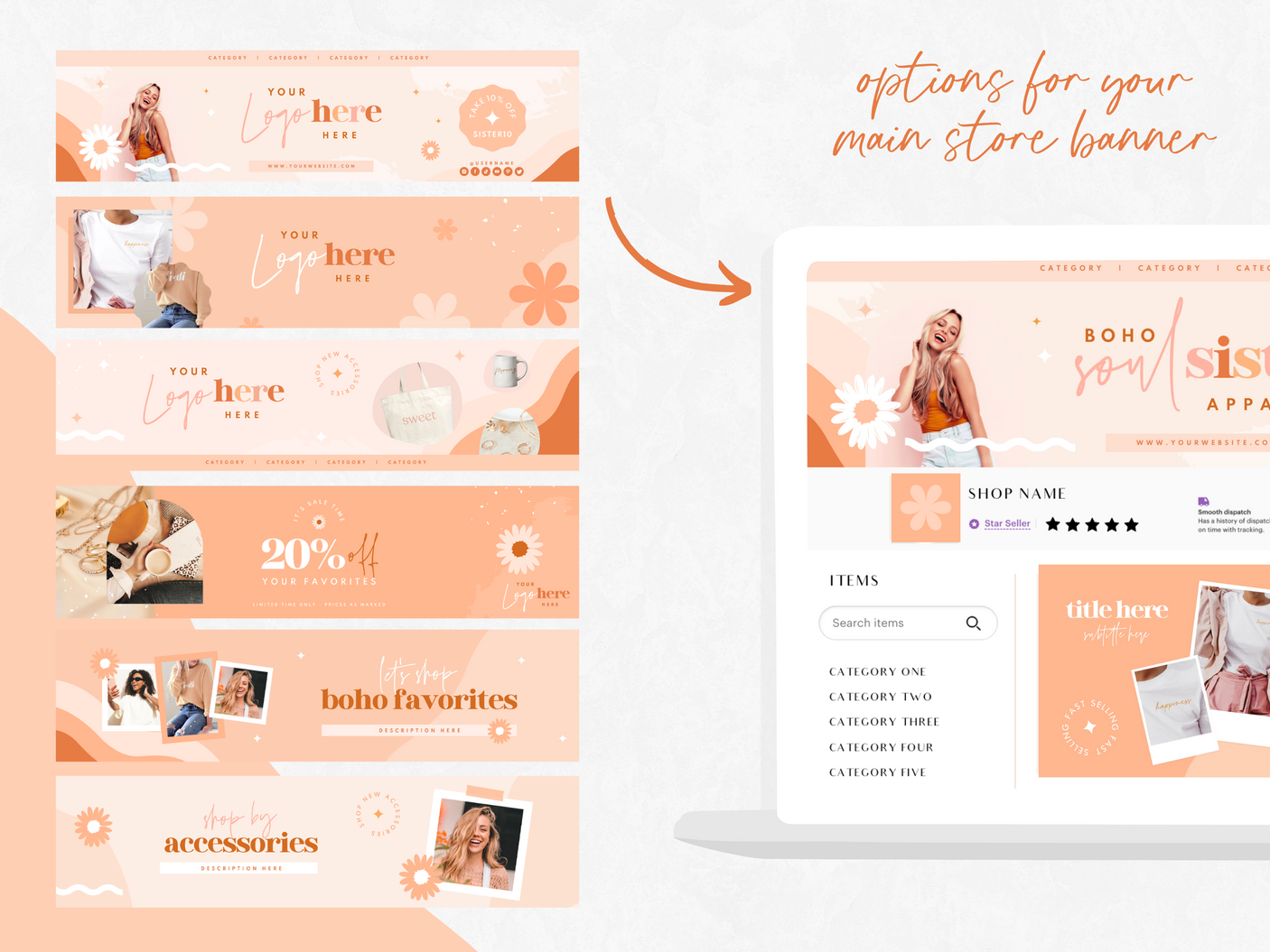 Boho Soul Sister Etsy Shop Kit - Design Pixie