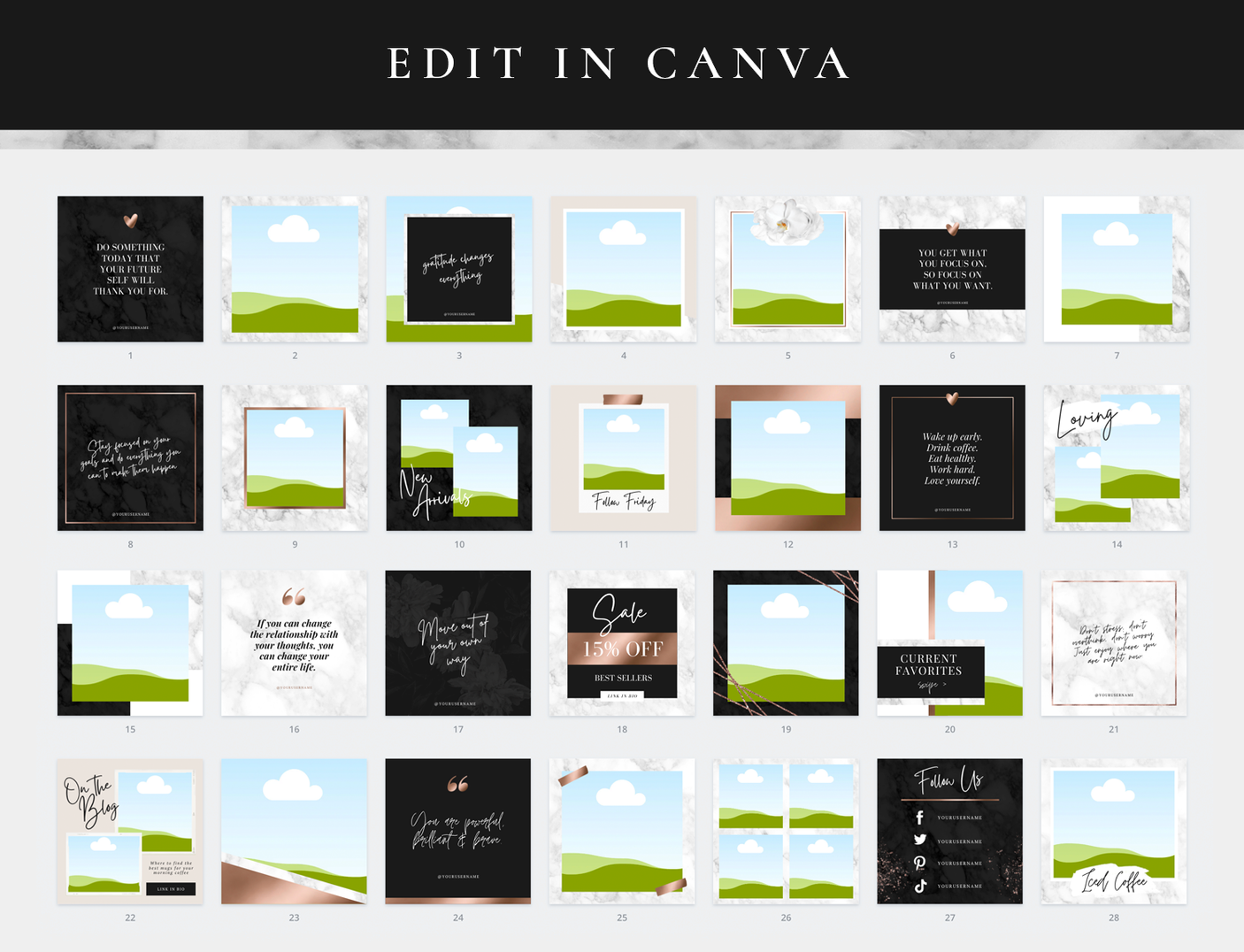 Black Rose Gold Instagram Post Templates - Design Pixie