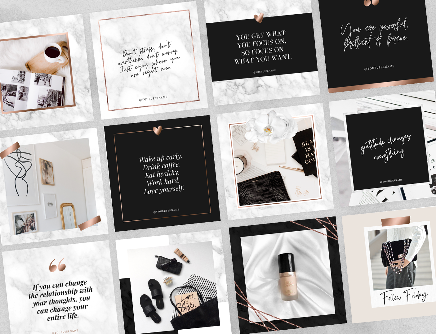 Black Rose Gold Instagram Post Templates - Design Pixie