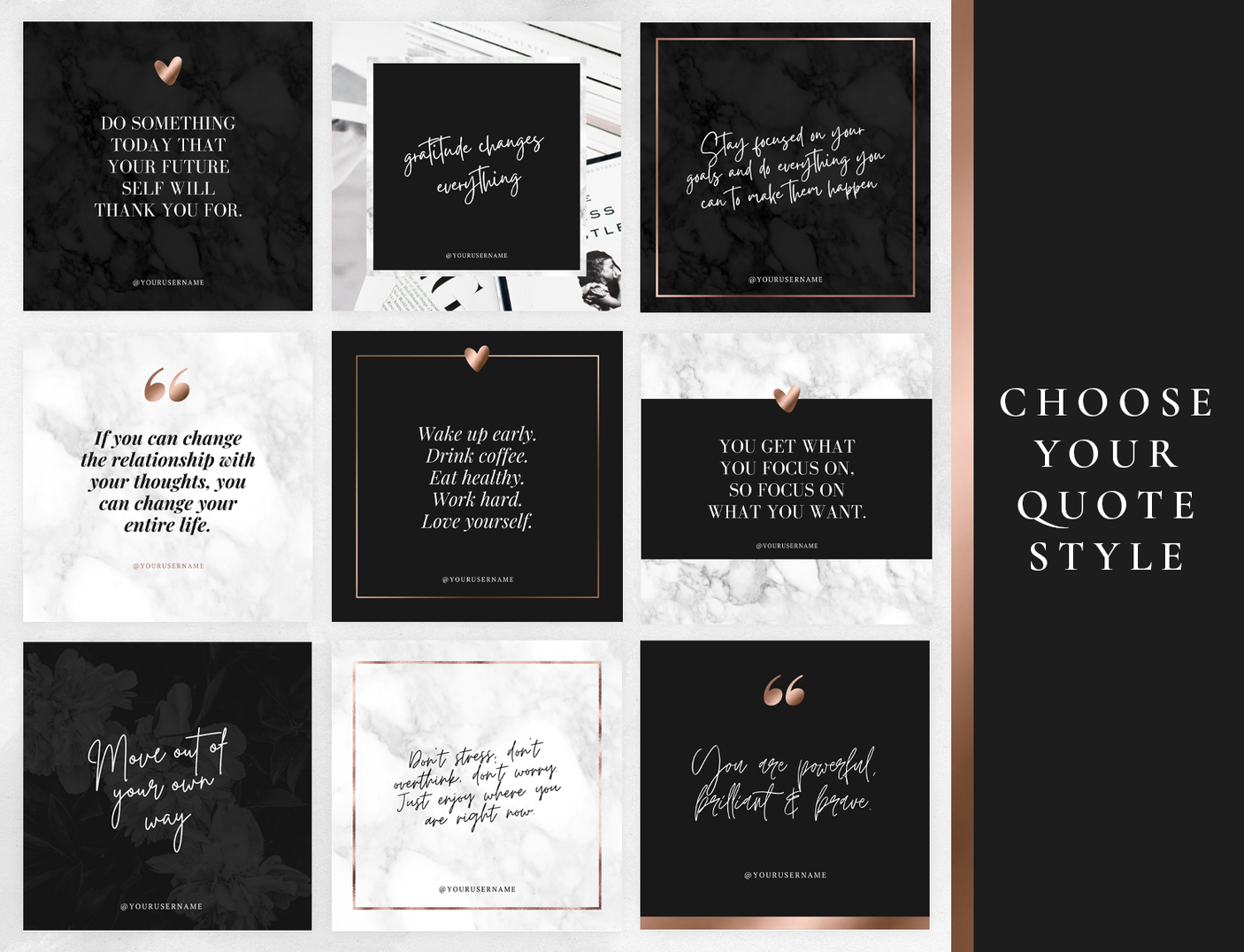 Black Rose Gold Instagram Post Templates - Design Pixie