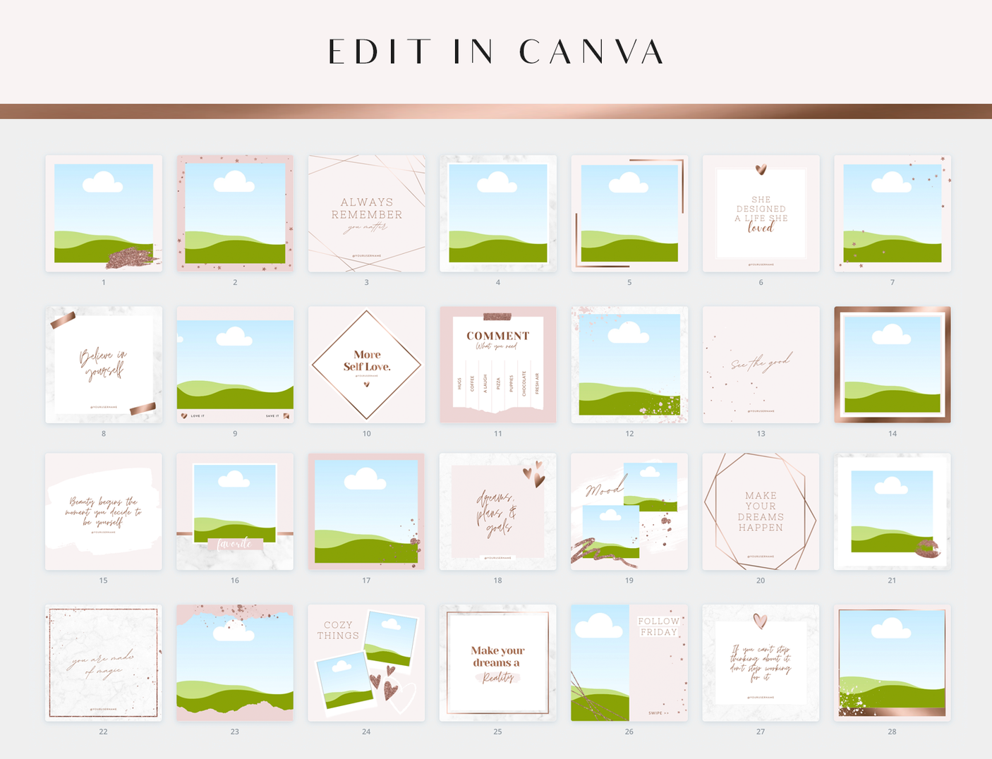 Rose Gold Instagram Post Templates - Design Pixie