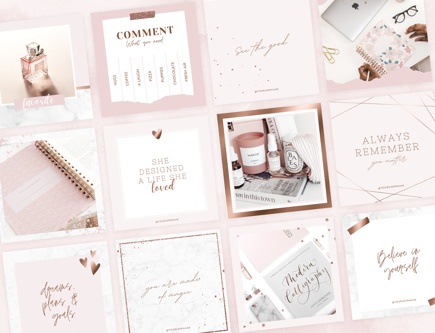 Rose Gold Instagram Post Templates - Design Pixie