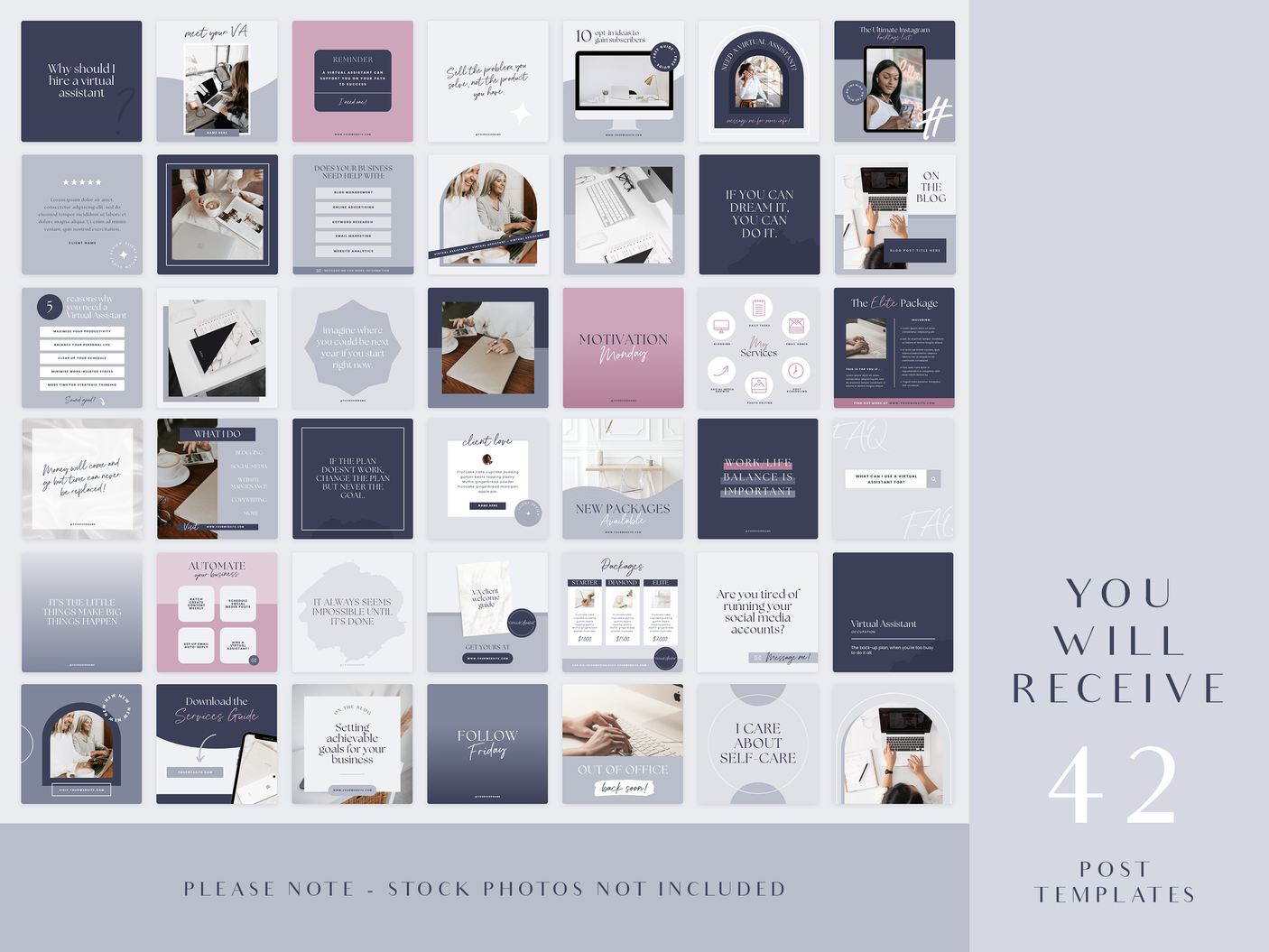 Virtual Assistant Instagram Post Templates - Design Pixie