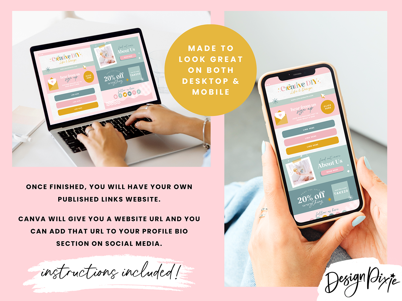 Link In Bio Template - Creative DIY - Design Pixie