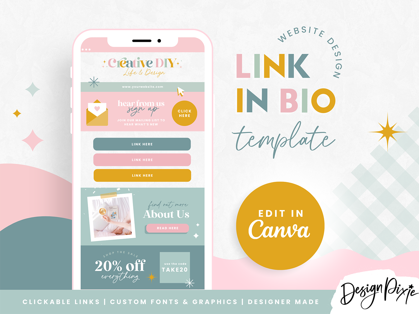 Link In Bio Template - Creative DIY - Design Pixie
