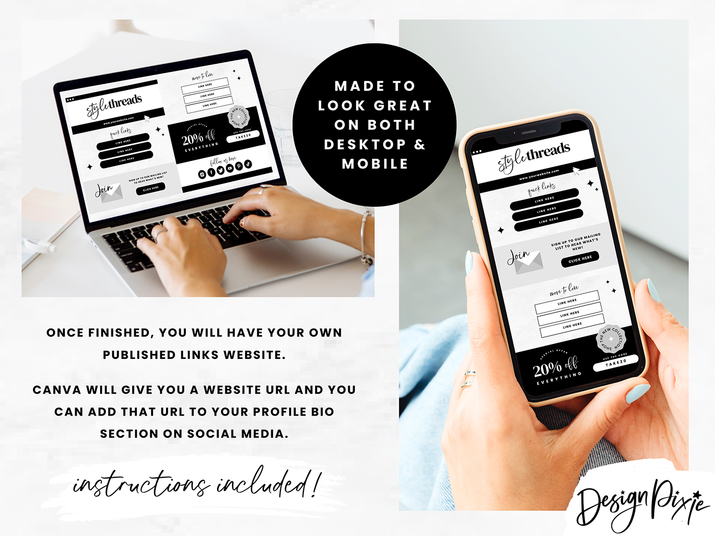 Link In Bio Template - Style Threads - Design Pixie