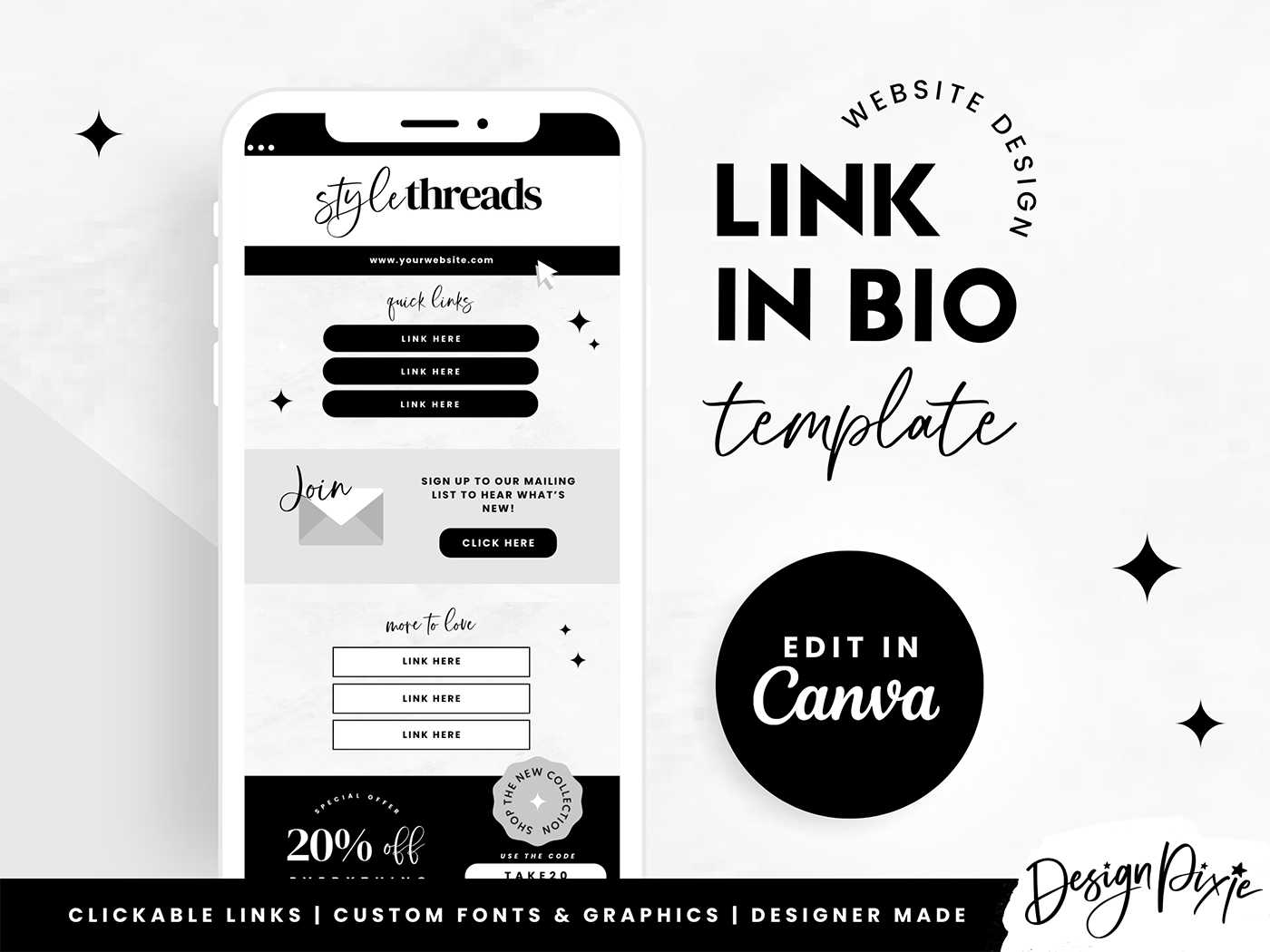 Link In Bio Template - Style Threads - Design Pixie