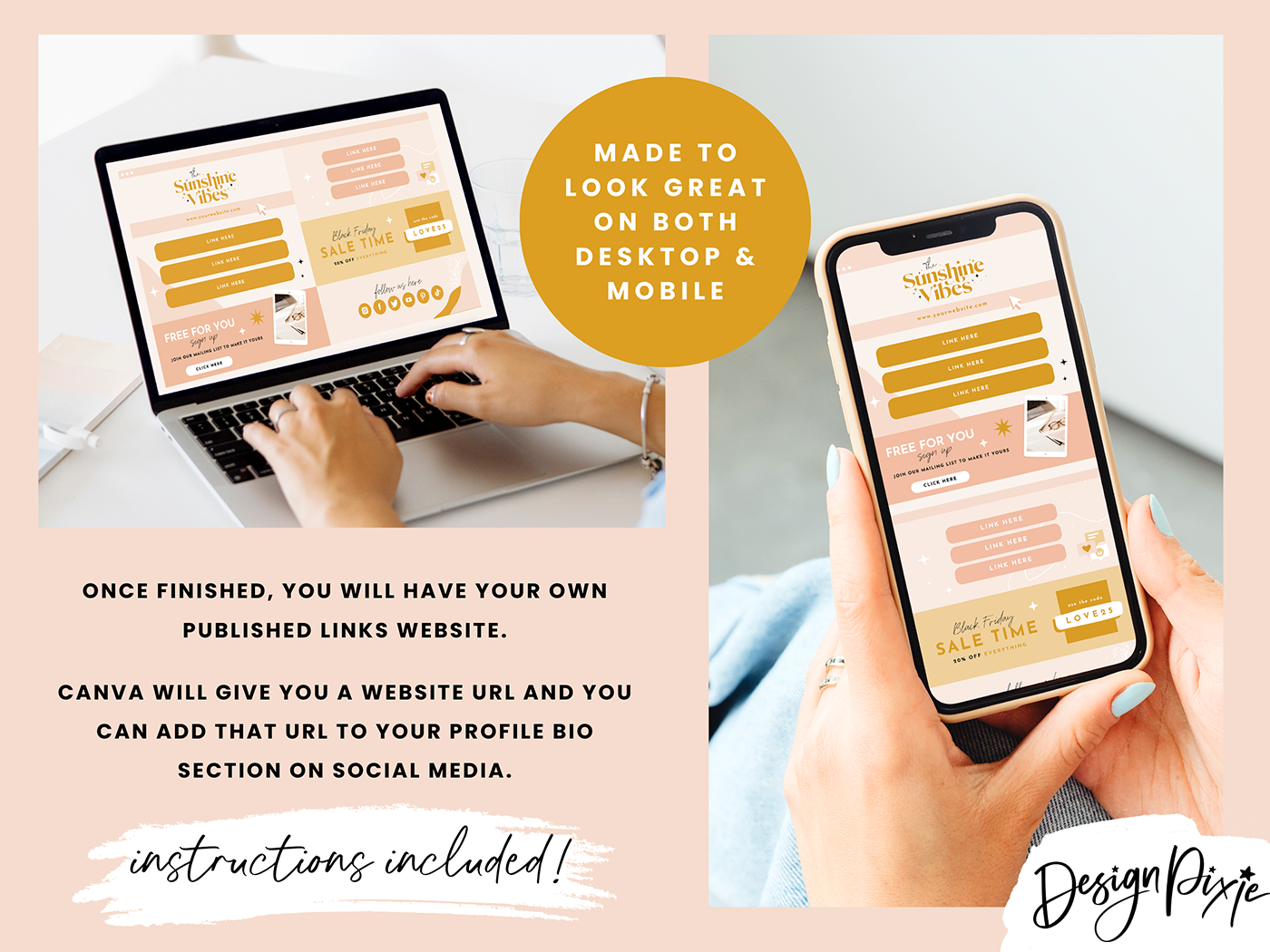 Link In Bio Templates - Sunshine Vibes - Design Pixie