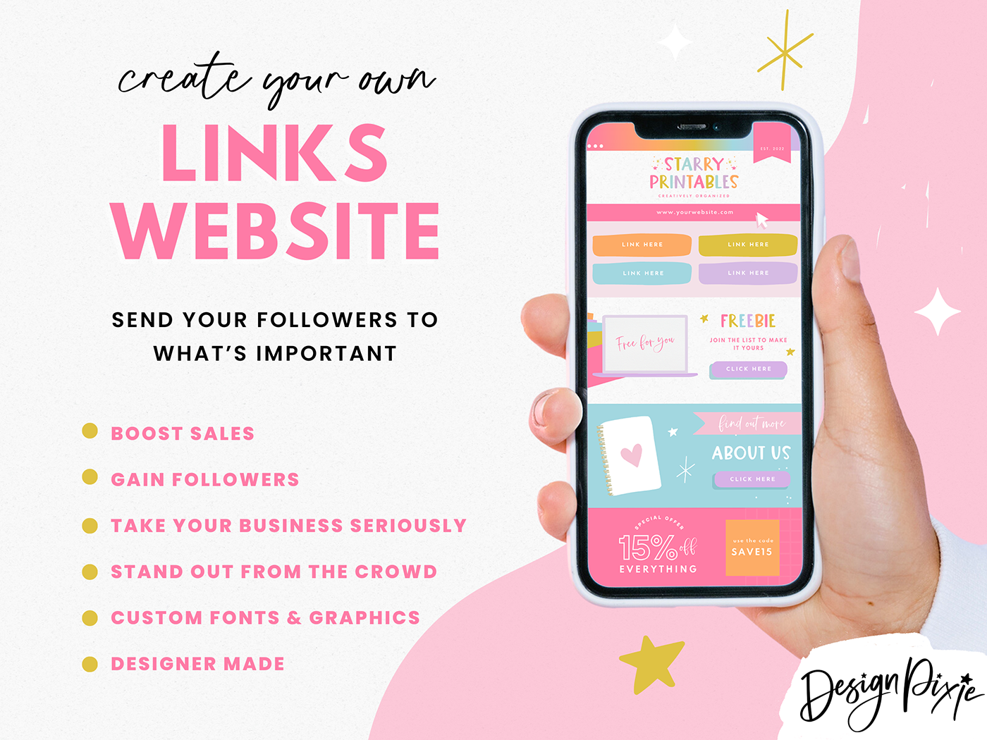 Link In Bio Template - Starry Printables - Design Pixie