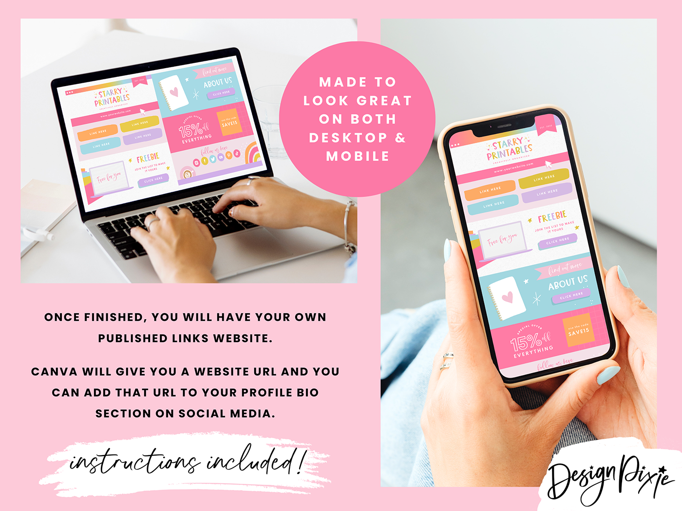 Link In Bio Template - Starry Printables - Design Pixie