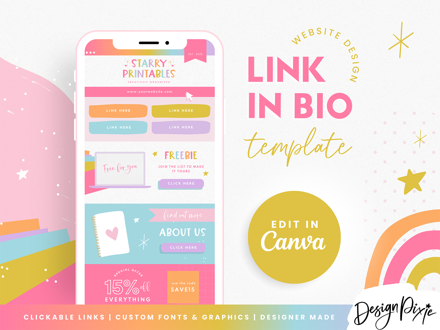 Link In Bio Template - Starry Printables - Design Pixie