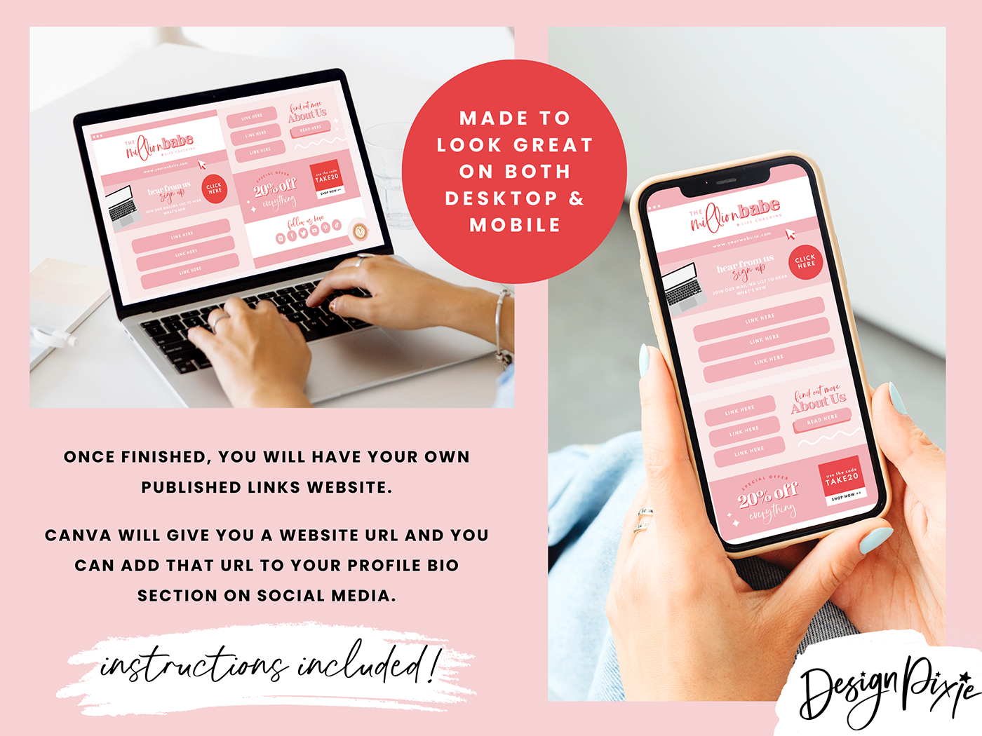 Link In Bio Template - Million Babe - Design Pixie