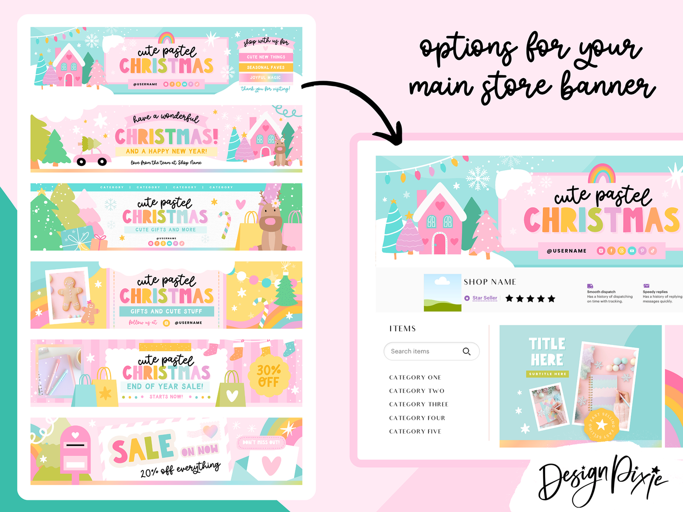 Pastel Christmas Etsy Shop Kit