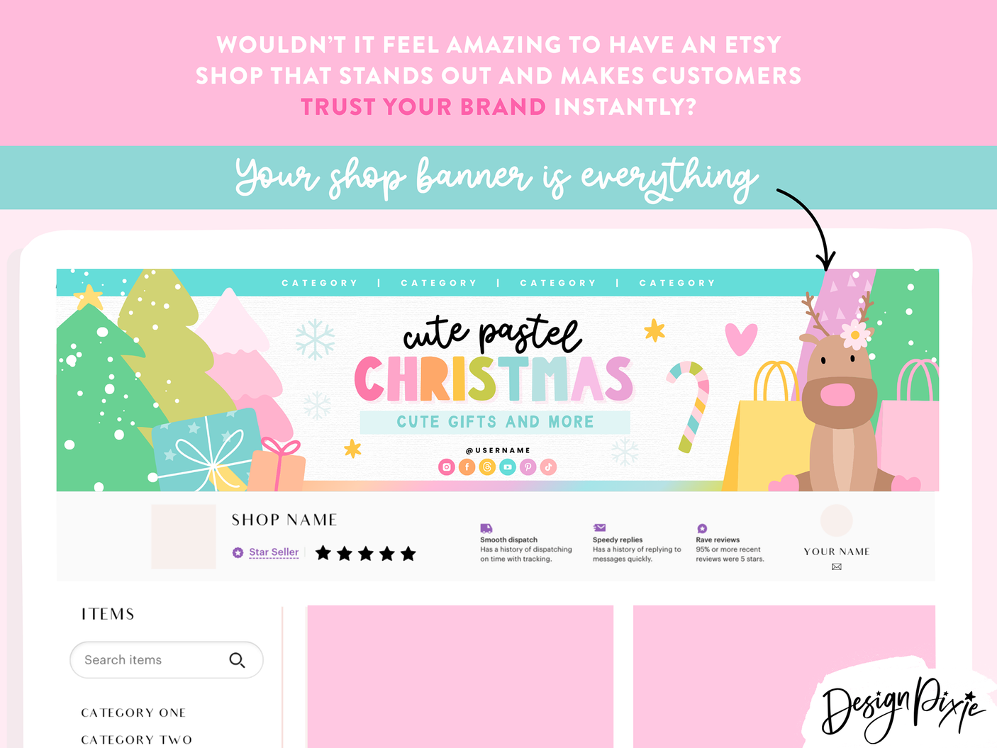 Pastel Christmas Etsy Shop Kit