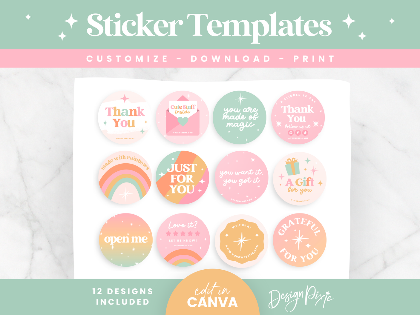 Pastel Rainbow Sticker Label Templates - Design Pixie