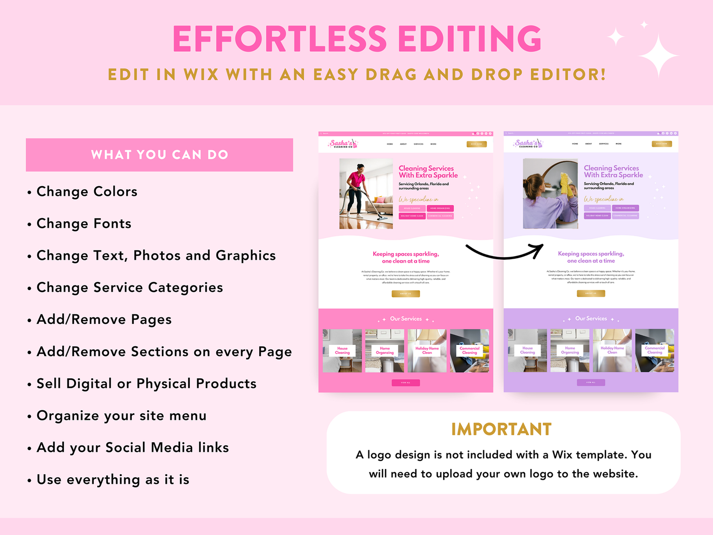 Pink Cleaning Wix Website Template