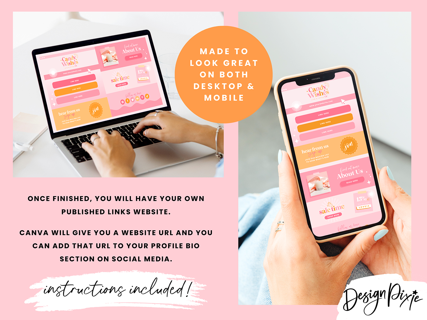 Link In Bio Template - Candy Wishes - Design Pixie