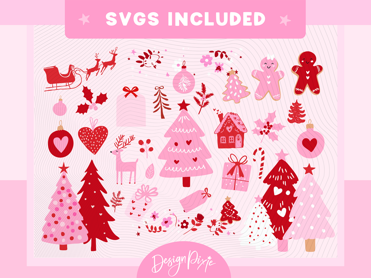 Pink Red Christmas SVG Clipart