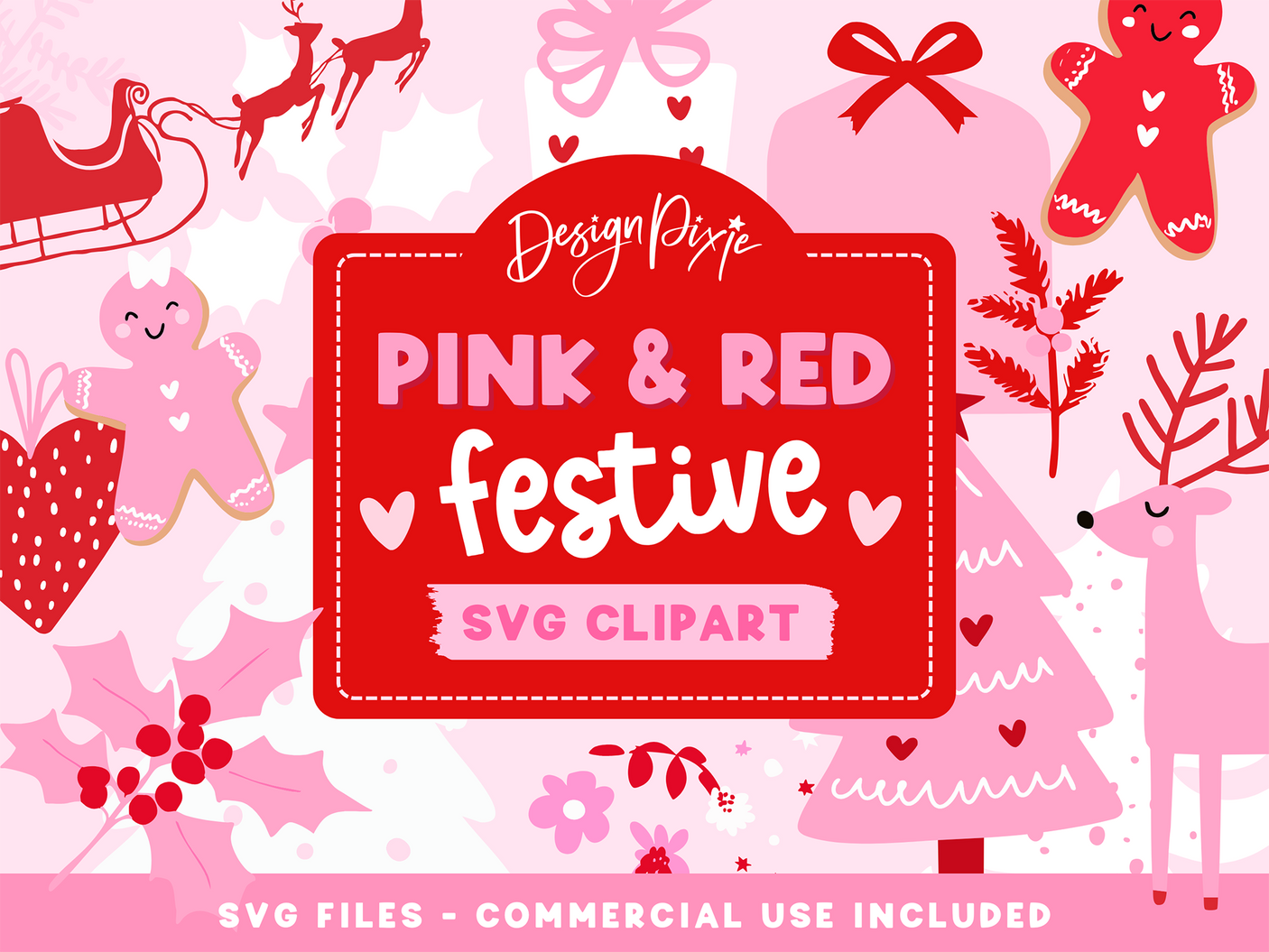 Pink Red Christmas SVG Clipart