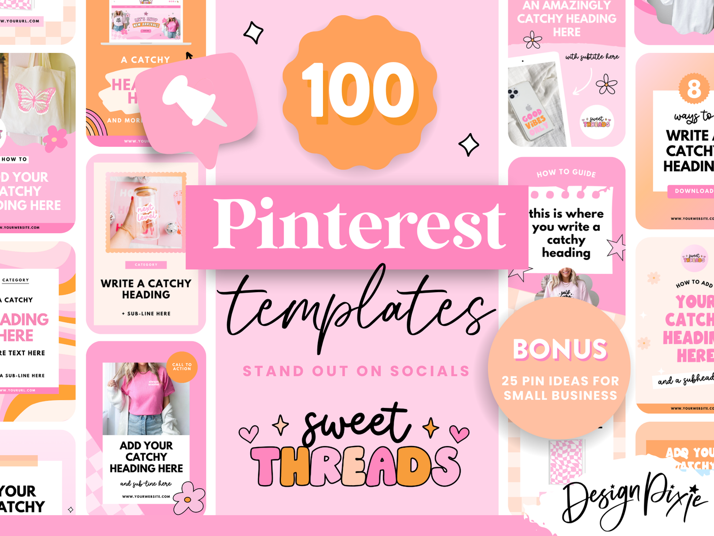 Pink Retro Pinterest Templates - Design Pixie
