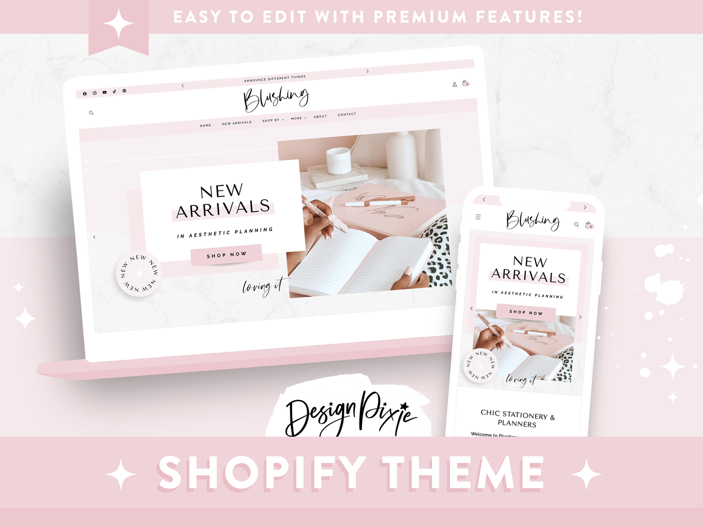 Pink Shopify Theme with aesthetic blush and marble design