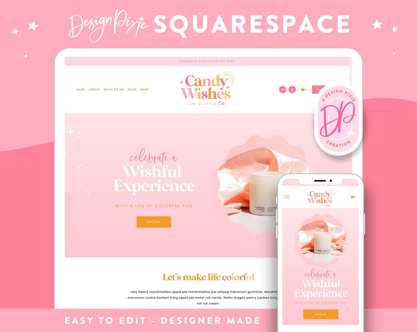 Candy Wishes Squarespace Template