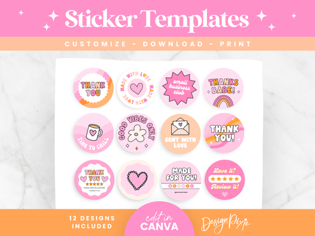 Pink Retro Sticker Templates - Design Pixie