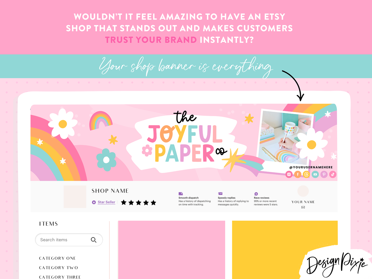 Playful Rainbow Etsy Shop Banner Templates