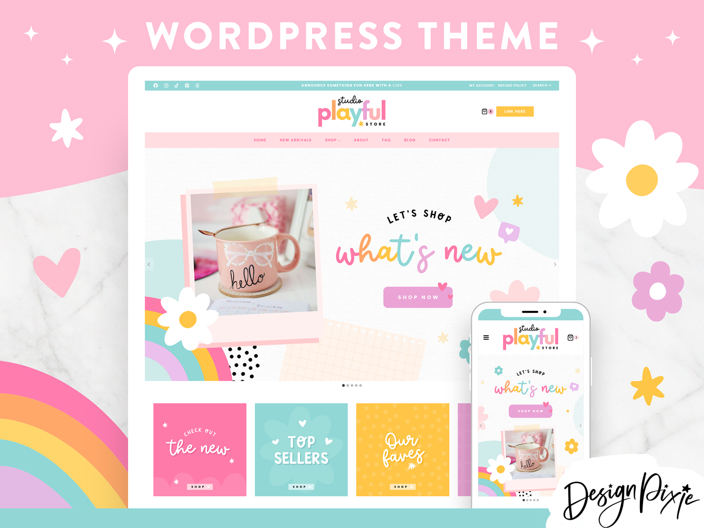 Playful Wordpress theme in a colorful, rainbow design.